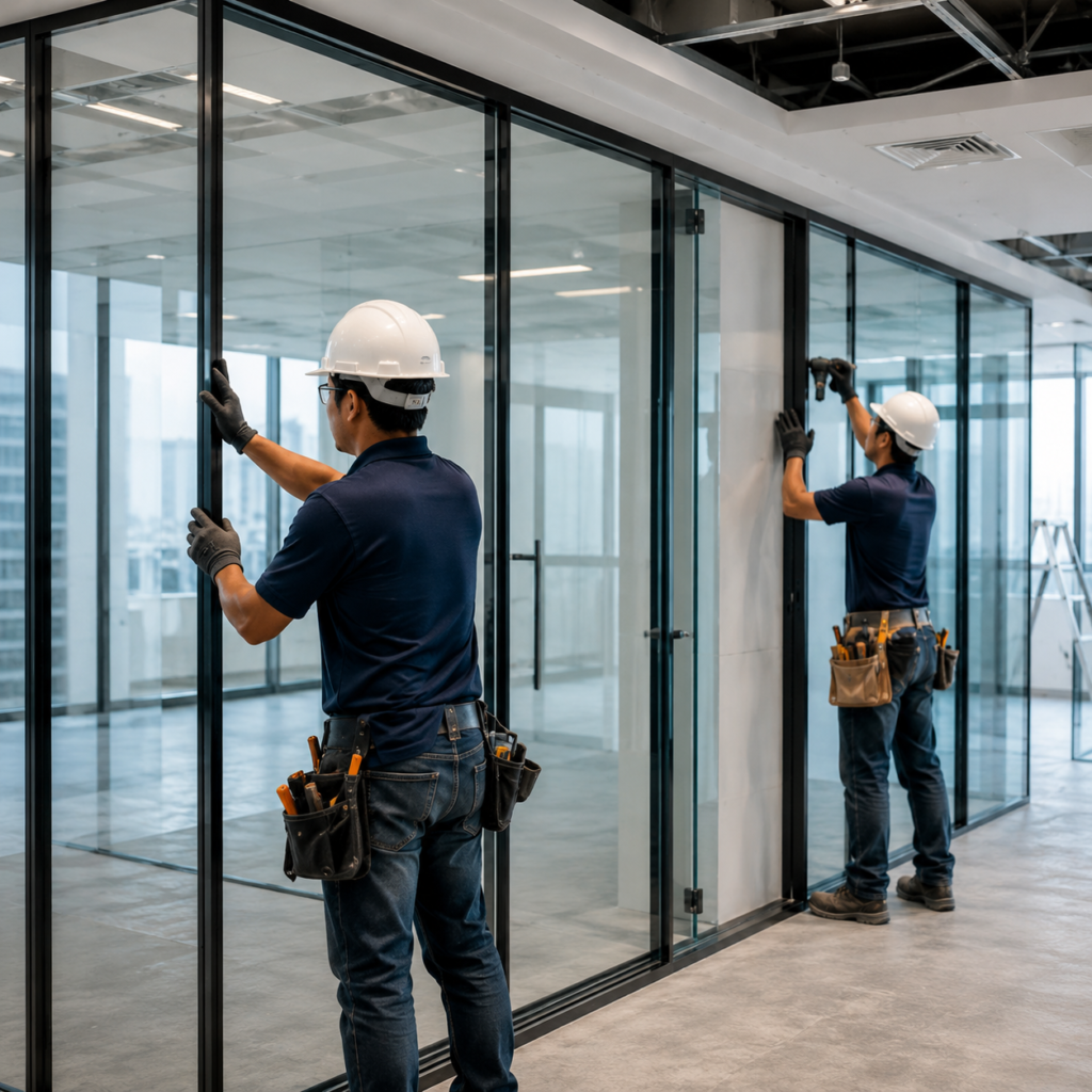 Modern Office Glass Partition Installation